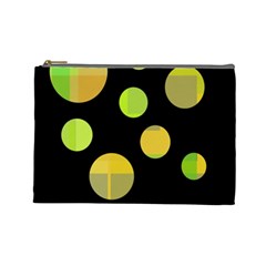 Green Abstract Circles Cosmetic Bag (large)  by Valentinaart