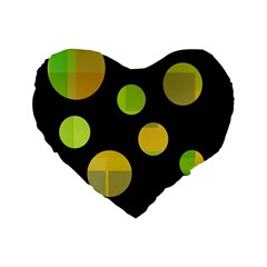 Green Abstract Circles Standard 16  Premium Heart Shape Cushions by Valentinaart