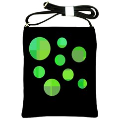 Green Circles Shoulder Sling Bags by Valentinaart