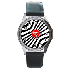 Abstract Red Ball Round Metal Watch by Valentinaart