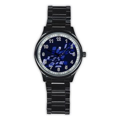 Blue Abstraction Stainless Steel Round Watch by Valentinaart