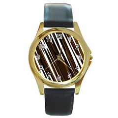 Black Brown And White Camo Streaks Round Gold Metal Watch by TRENDYcouture