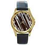 Black Brown And White Camo Streaks Round Gold Metal Watch