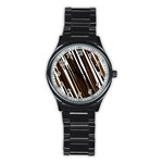 Black Brown And White Camo Streaks Stainless Steel Round Watch