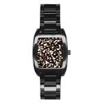 Black Brown And White camo streaks Stainless Steel Barrel Watch