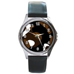 Black Brown And White Abstract 3 Round Metal Watch