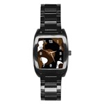 Black Brown And White Abstract 3 Stainless Steel Barrel Watch