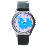 Blue And Purple Clouds Round Metal Watch