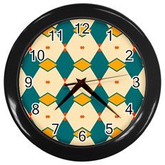 Blue Yellow Rhombus Pattern                                                                                 			wall Clock (black) by LalyLauraFLM