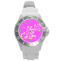 Pink Abstraction Round Plastic Sport Watch (l) by Valentinaart