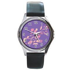 Purple Abstraction Round Metal Watch by Valentinaart