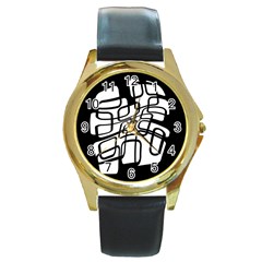 White Abstraction Round Gold Metal Watch by Valentinaart