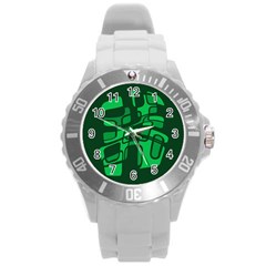 Green Abstraction Round Plastic Sport Watch (l) by Valentinaart