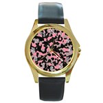 Kitty Camo Round Gold Metal Watch Front