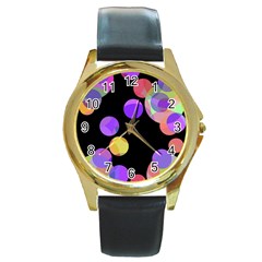 Colorful Decorative Circles Round Gold Metal Watch by Valentinaart