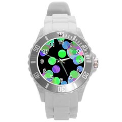 Green Decorative Circles Round Plastic Sport Watch (l) by Valentinaart