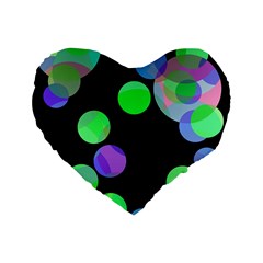 Green Decorative Circles Standard 16  Premium Flano Heart Shape Cushions by Valentinaart