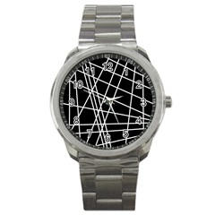 Black And White Simple Design Sport Metal Watch by Valentinaart