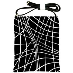 Black And White Elegant Lines Shoulder Sling Bags by Valentinaart