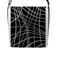 Black And White Elegant Lines Flap Messenger Bag (l)  by Valentinaart