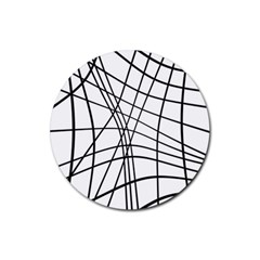 Black And White Decorative Lines Rubber Round Coaster (4 Pack)  by Valentinaart
