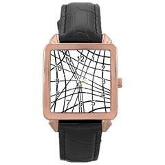 Black And White Decorative Lines Rose Gold Leather Watch  by Valentinaart