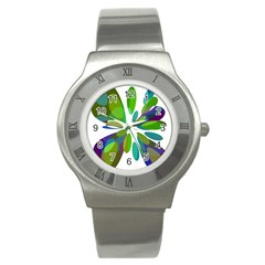 Green Abstract Flower Stainless Steel Watch