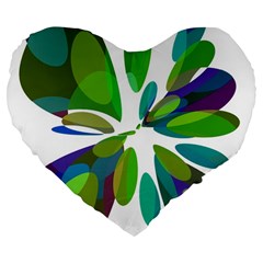 Green Abstract Flower Large 19  Premium Flano Heart Shape Cushions by Valentinaart