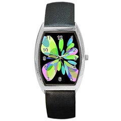 Green Abstract Flower Barrel Style Metal Watch by Valentinaart