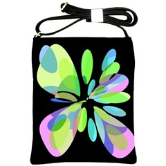 Green Abstract Flower Shoulder Sling Bags by Valentinaart