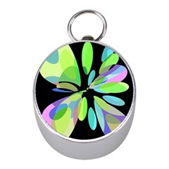 Green Abstract Flower Mini Silver Compasses by Valentinaart