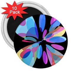 Blue Abstract Flower 3  Magnets (10 Pack)  by Valentinaart