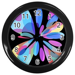 Blue abstract flower Wall Clocks (Black)