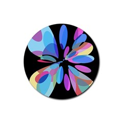 Blue abstract flower Rubber Coaster (Round) 