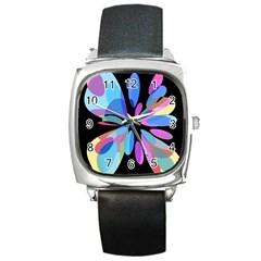 Blue abstract flower Square Metal Watch