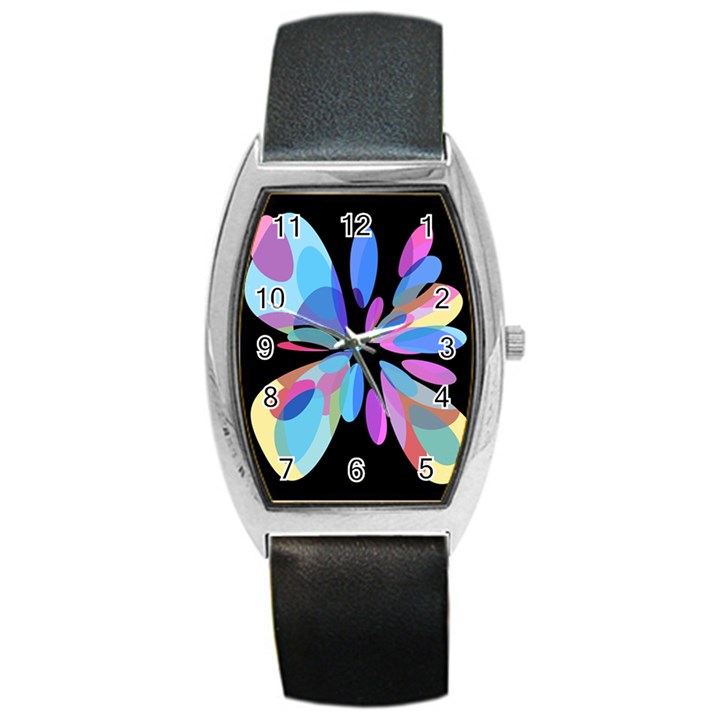 Blue abstract flower Barrel Style Metal Watch