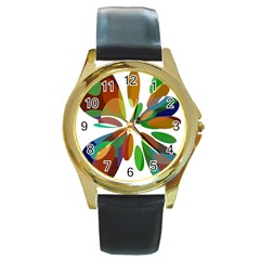 Colorful Abstract Flower Round Gold Metal Watch by Valentinaart