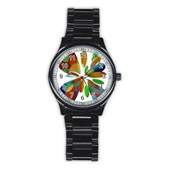 Colorful Abstract Flower Stainless Steel Round Watch by Valentinaart