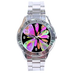 Pink Abstract Flower Stainless Steel Analogue Watch by Valentinaart