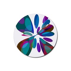 Blue Abstract Flower Rubber Coaster (round)  by Valentinaart