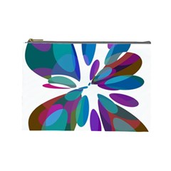 Blue Abstract Flower Cosmetic Bag (large)  by Valentinaart