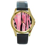 Black and pink camo abstract Round Gold Metal Watch