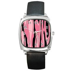 Black And Pink Camo Abstract Square Metal Watch by TRENDYcouture