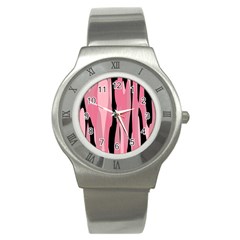 Black And Pink Camo Abstract Stainless Steel Watch by TRENDYcouture