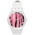 Black and pink camo abstract Round Plastic Sport Watch (M)