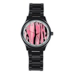 Black and pink camo abstract Stainless Steel Round Watch