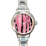 Black and pink camo abstract Round Italian Charm Watch