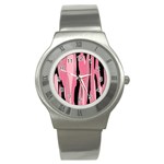 Black and pink camo abstract Stainless Steel Watch