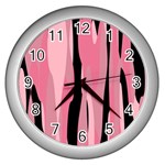 Black and pink camo abstract Wall Clocks (Silver) 