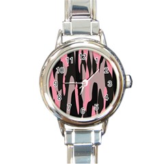 Pink And Black Camouflage Abstract Round Italian Charm Watch